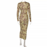 SC Print Hollow Long Sleeve Bandage Dress BLG-D1B7217A