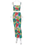 SC Print Sling Vest And Long Skirts Two Piece Set BLG-S3211646K