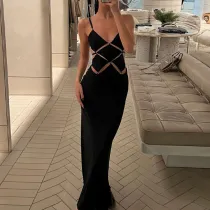 SC Sexy Sling Hollow Out Backless Maxi Dress BLG-D3512725K