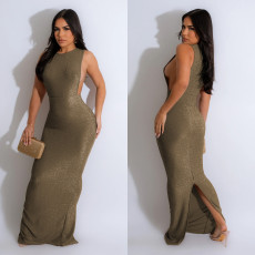 SC Solid Color Sleeveless Split Maxi Dress BY-6791