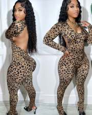 SC Leopard Print Backless Long Sleeve Jumpsuit OLYF-6139