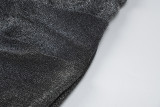 SC V-Neck Pleated Shoulder Pad Long Sleeve Dress BLG-D2910379K