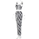 SC Print Sling Vest And Long Skirts Two Piece Set BLG-S3211646K