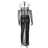 SC Sexy Tie Up See Through Jumpsuit Two Piece Skirt Set BLG-S289948A