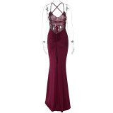 EV ESexy Backless Tie Up Pleated Maxi Dress BLG-D3914151K