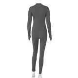 SC Long Sleeve Solid Zipper Jumpsuit BLG-P3A14652K