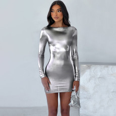 SC O Neck Long Sleeve Slim Mini Dress BLG-D3A14390A