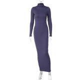 SC Solid Color High Neck Slim Maxi Dress BLG-D2810029K