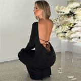 SC Long Sleeve Backless Tie Up Maxi Dress BLG-D3914074A