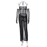 SC Sexy Tie Up See Through Jumpsuit Two Piece Skirt Set BLG-S289948A