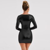 SC O Neck Long Sleeve Slim Mini Dress BLG-D3A14390A