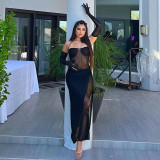 SC Sexy Tie Up See Through Jumpsuit Two Piece Skirt Set BLG-S289948A