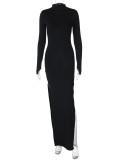 SC Solid Color Slim Split Long Sleeve Maxi Dress BLG-D3A14587K