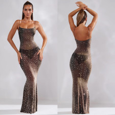 SC Mesh Hot Diamond Sling Maxi Dress BY-6726