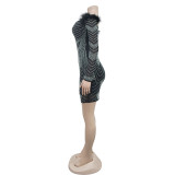 SC Mesh Long Sleeve Hot Drill Mini Dress BY-6765