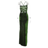 SC Sexy Backless Tie Up Split Maxi Dress BLG-D1B7101A