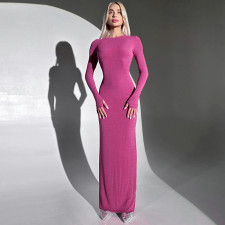 SC Long Sleeve Solid Color Maxi Dress BLG-D3B14895A