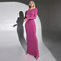 SC Long Sleeve Solid Color Maxi Dress BLG-D3B14895A