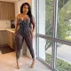 SC Sleeveless Mesh Hot Drill Sling Jumpsuit BY-6780