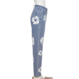 SC Street Fashion Printed High Waisted Straight Leg Jeans DLSF-W22P20843