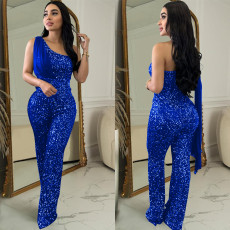 SC Sleeveless Single Shoulder Sequin Jumpsuit BY-6778