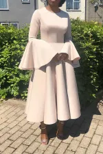Solid Color Flare Sleeve Big Swing Long Dress BGN-306