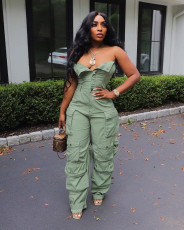 SC Fashion Sexy Wrap Chest Single-breasted Multi-Pocket Jumpsuit GHKC-13579