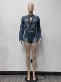 SC Fashion Long Sleeve Coat And Shorts Denim Two Piece Set YMEF-51057