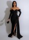 SC Feather Patchwork Long Sleeve Split Evening Dress AIL-261