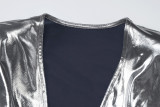 SC V Neck Pleated Long Sleeve Midi Dress BLG-D3B14798A