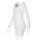 SC Long Sleeve Pleated Solid Midi Dress BLG-D0A3663H