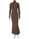 SC Long Sleeve Solid Slim Zipper Maxi Dress BLG-D3A14614A