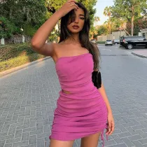 SC Solid Color Tube Tops Drawstring Skirt 2 Piece Set BLG-S1A6817K