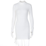 SC Long Sleeve Solid Color Drawstring Midi Dress BLG-D093193A