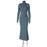 SC Long Sleeve Solid Slim Zipper Maxi Dress BLG-D3A14614A