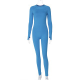 SC Sold Color Slim Long Sleeve Jumpsuit BLG-P3B14835K