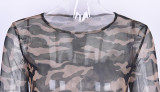 SC Camouflage See Through Long Sleeve Mini Dress BLG-D780038
