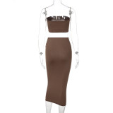 SC Solid Color Wrap Chest Tops Two Piece Skirt Set BLG-S155164A