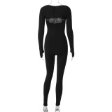SC Solid Slim Sling Jumpsuit Long Sleeve Shawls Suit BLG-S3813694A