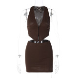 SC V Neck Sleeveless Vest And Skirt Two Piece Set BLG-S2C11318K