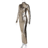 SC Backless Pleated Long Sleeve Midi Dress BLG-D3914314A