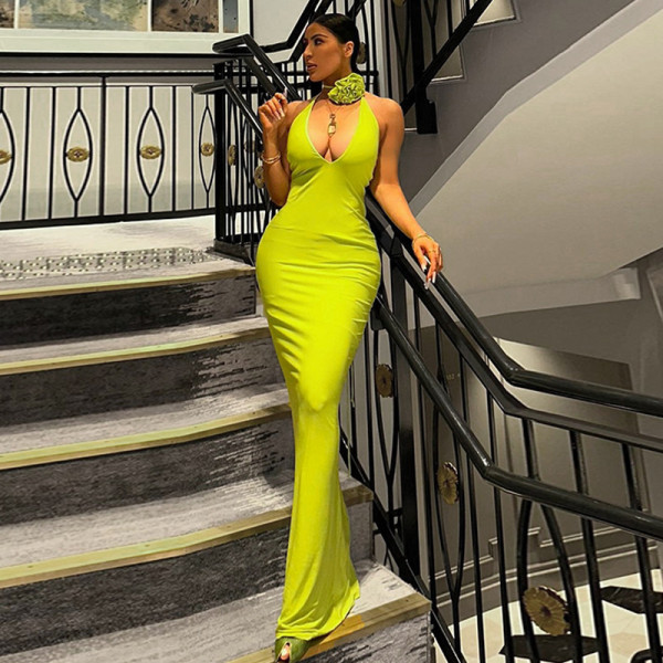 SC Sexy V Neck Backless Tie Up Maxi Dress BLG-D3211564A