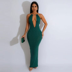 SC Sexy Deep V Neck Backless Split Maxi Dress NY-10678