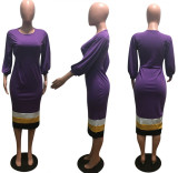 SC Long Sleeve Patchwork Midi Dress OM-1731