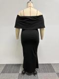 SC Plus Size Pearl Sleeveless One Shoulder Split Dress NY-3102