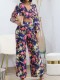 SC Fashion Print V Neck Two Piece Pants Set ZDF-31329