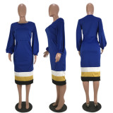 SC Long Sleeve Patchwork Midi Dress OM-1731