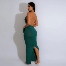 SC Sexy Deep V Neck Backless Split Maxi Dress NY-10678