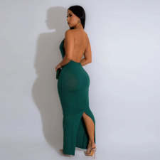 SC Sexy Deep V Neck Backless Split Maxi Dress NY-10678