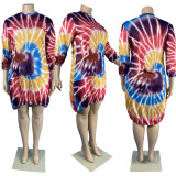 SC Plus Size Tie Dye Print Loose Knits Casual Dress YIM-085